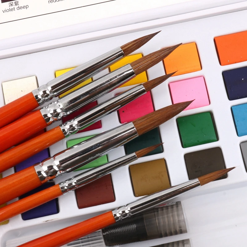 Pennello per capelli donnola per acquerello 6 pezzi Suggerimenti Pennello rotondo a guazzo Set di colori Pittura artistica Studente principiante per adulti Dipinto a mano