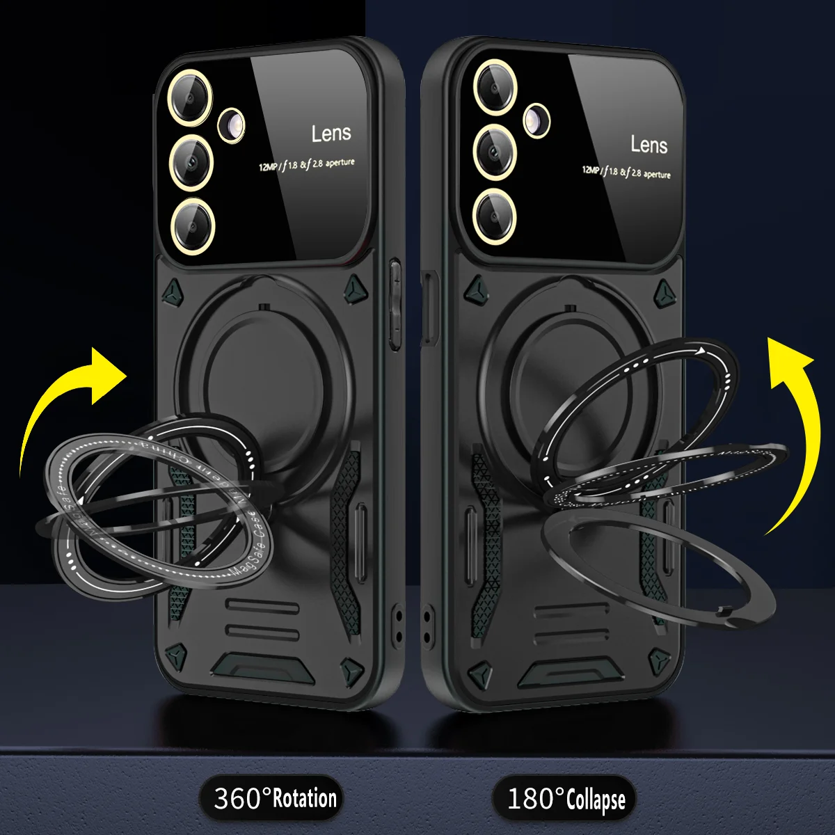 Luxury Armor Wireless Charging Case with Magnetic Ring Bracket and Bumper Cover