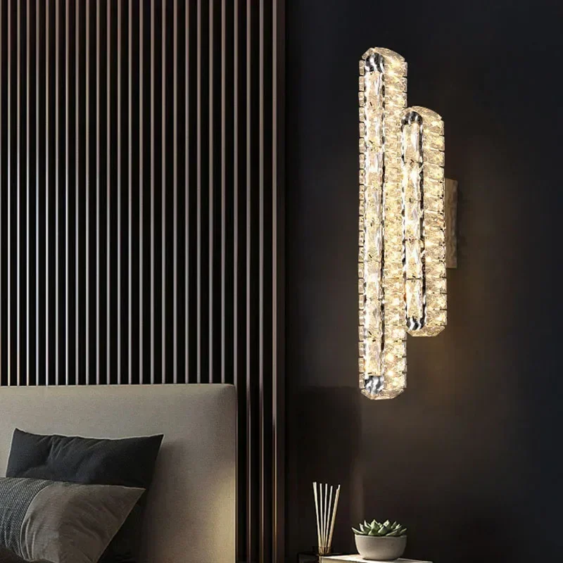 Luxury Modern Oval LED Crystal Wall Lamp Remote Control for Living Room Bedroom Decoration Indoor Light Fixtures Home Wall Decor