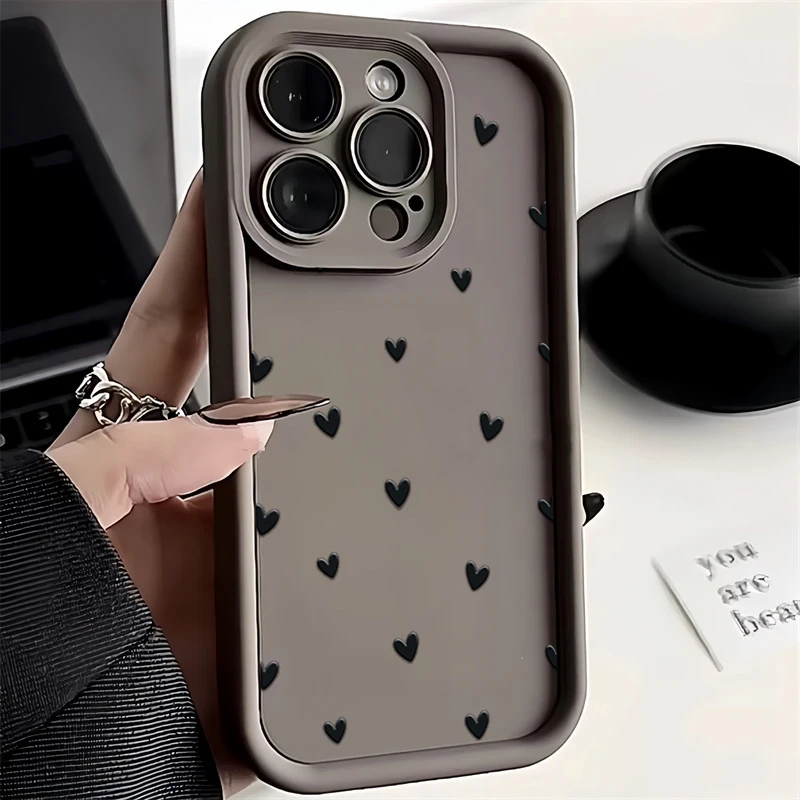 thumbnail image 1 of Funda de teléfono para iPhone 16 15 13 14 Pro Max 11 12 13 Mini 7 8 Plus XR X XS Max SE2022 Funda mate suave a prueba de golpes con estampado de corazón, 1 of 5