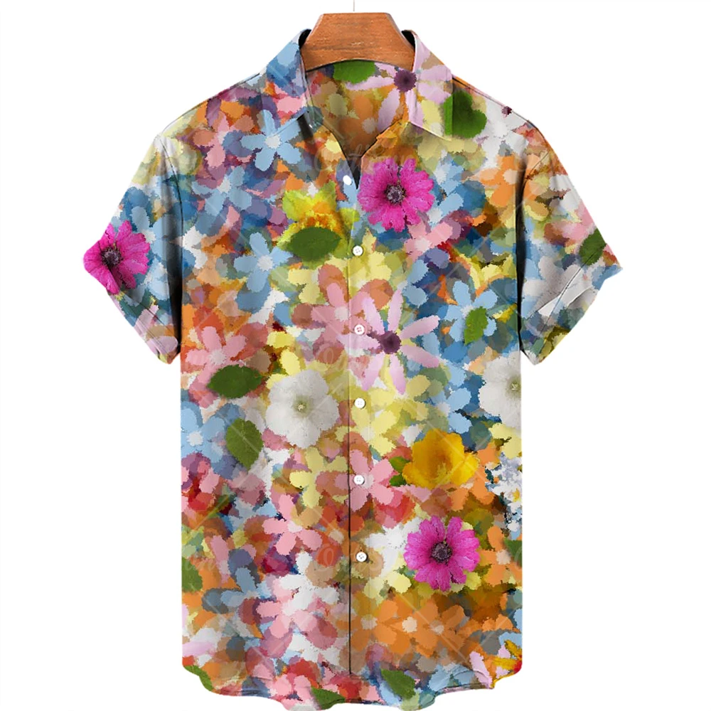 Oversized Shirt Hawaiian Beach Holiday Flower Painting Pattern Summer Casual Man Top Breathable Mens Design Clothing New 6