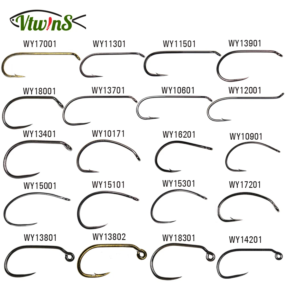 Vtwins 50 Barbed Barbless Fly Tying Hooks 60 Degree Jig Nymph Streamer Hook Dry Wet Caddis Salmon Trout Fly Fishing Hook Tackle yzd 10pcs fly fishing hooks 8 fly hooks fishing trout salmon dry flies fish hook