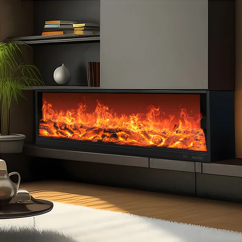 Fireplace Indoor 2D Real Flame Decorative Electric Fireplace Wall Mounted Electric Glass Modern Wood Charcoal TvStand