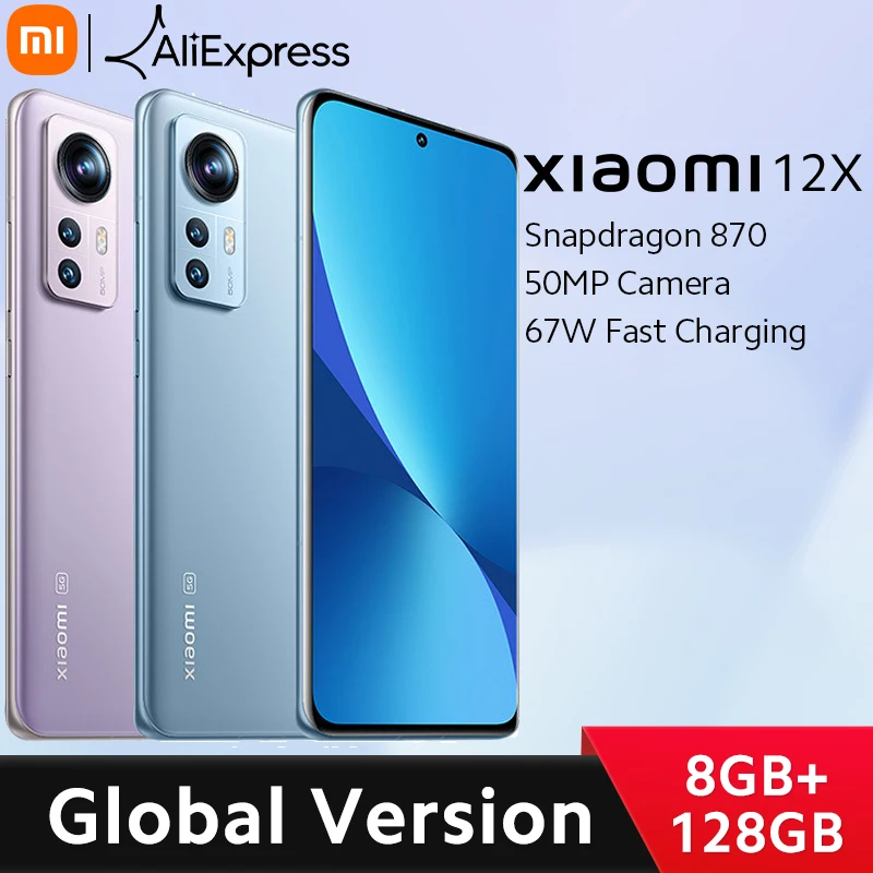Global Version Xiaomi 12X 5G Smartphone 8GB+128GB Snapdragon 870 Octa Core  120Hz Refresh rate NFC 50MP Camera 67W Charging