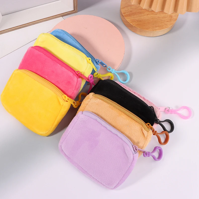 

Solid Plush Coin Purse Women's Cute Wallet ID Card Bag Keychain Minimalist Coin Bag Kawaii Wallets for Women