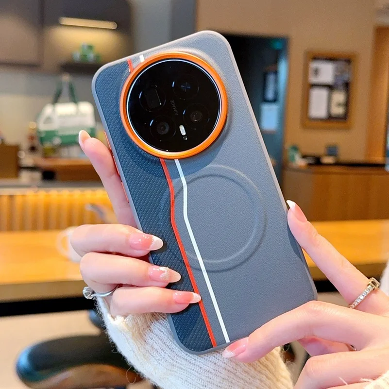 Color-Block Dual-Line Wireless Charging Magnetic Ring Case