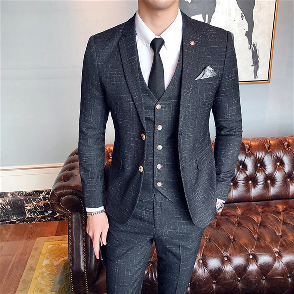 Luxury Male Suit 2023 New in Retro Men's Blazer Pants Vest 3 Pieces Sets Formal Party Business Elegant Groom Wedding Male Suits