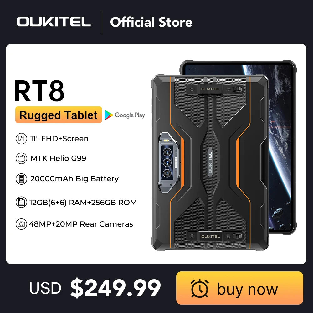 

Oukitel RT8 Rugged 20000mAh Tablet 11" FHD+ Display 6GB+256GB Helio G99 Tablet 48MP Camera Tablets PC 33W Android 13