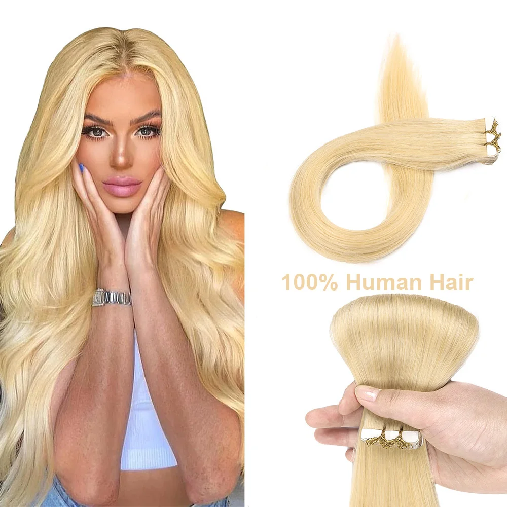 Cynosure Hair Tape in Hair Extensions Human Hair Seamless Invisible Skin Weft Tape in Extensions Bleach Blonde #613 20pcs 50g