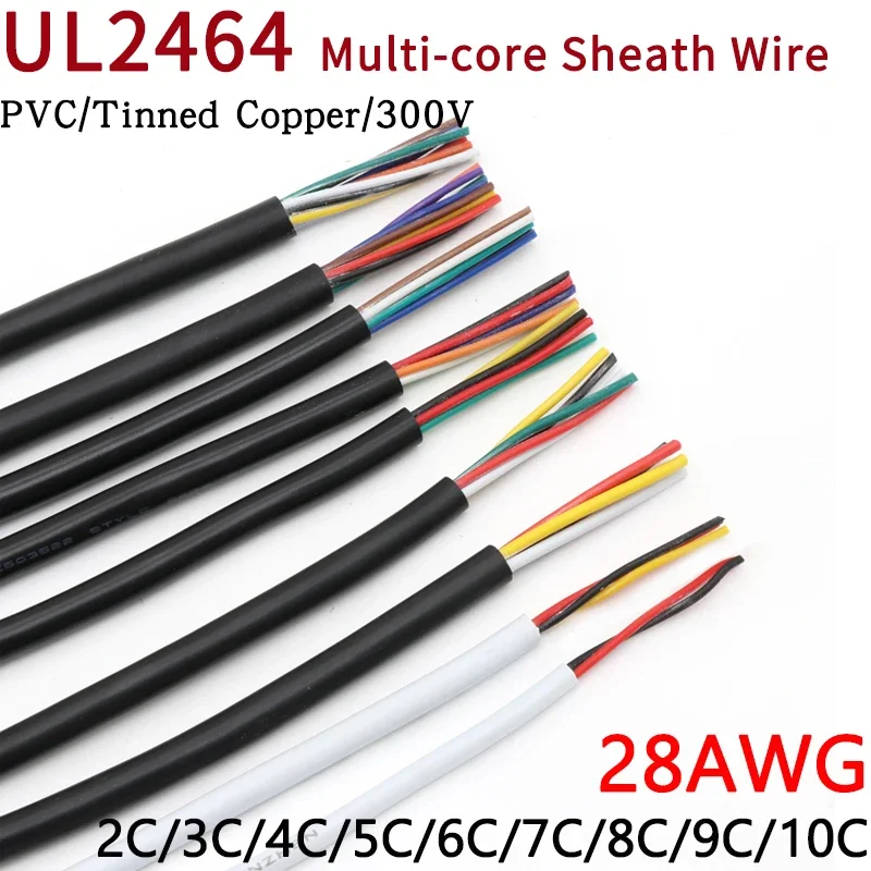 Cable de alambre revestido en cobre para audio, hilo metálico electrónico  suave de 2/5/10M 28 26 24 22 20 18 16 AWG y 2 3 4 5 6 7 8 10 de Core,  modelo UL2464