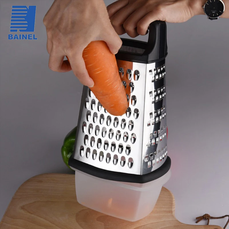 

BAINEL-Stainless Steel Kitchen Slicer with Container, Vegetable and Cheese Grater, Tower-shaped Kitchen Slicer, 4 Side Box, 9in