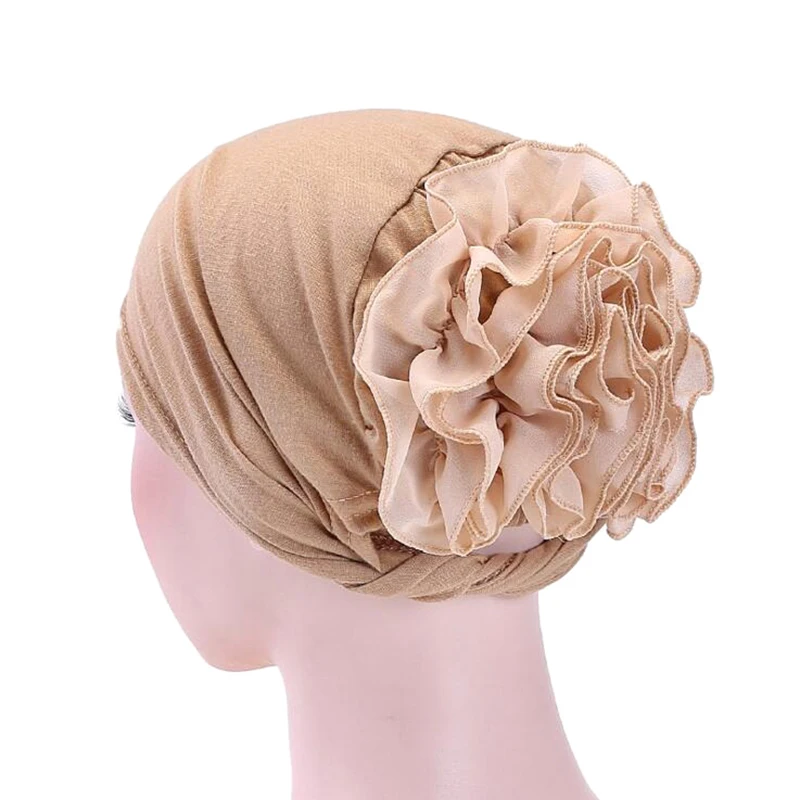 1 Pc Women Flower  Hair Bands Hat Turban Hair Accessories Elastic Cloth Chemo Beanie Ladies Muslim Solid Hair Loss Scarf Cap 2