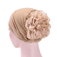 1 Pc Women Flower  Hair Bands Hat Turban Hair Accessories Elastic Cloth Chemo Beanie Ladies Muslim Solid Hair Loss Scarf Cap 2