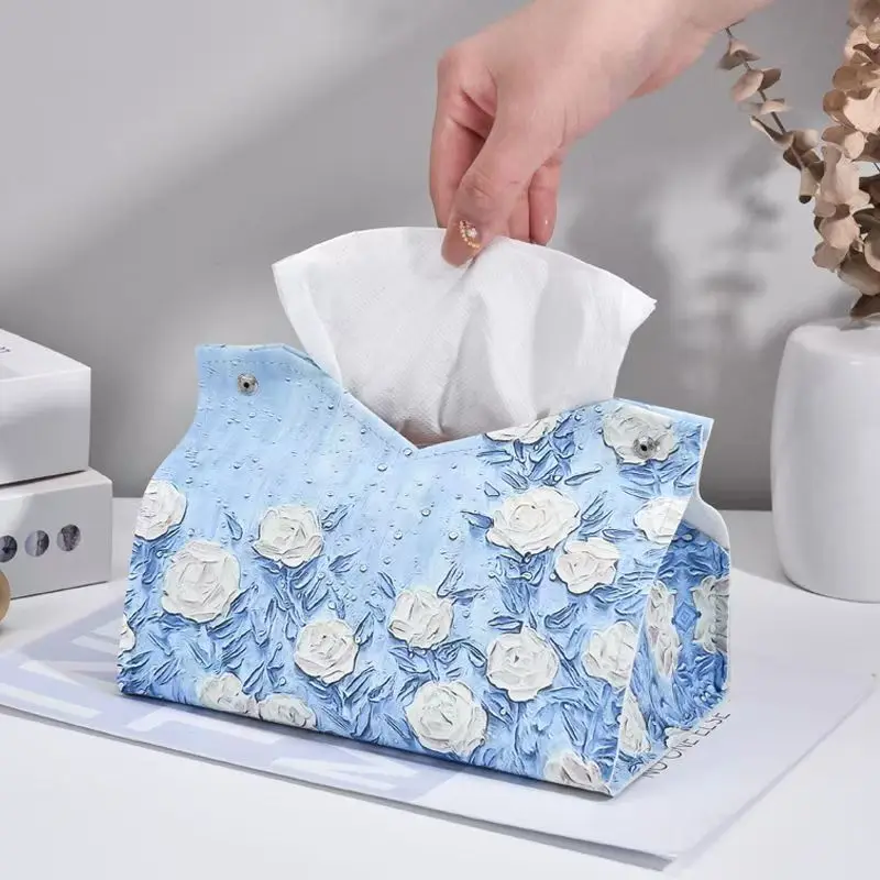 Elegant Portable Leather Floral Tissue Box Holder & Storage Organizer