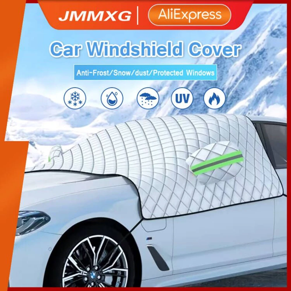 Windshield Cover Large Windshield Snow Cover With Side Mirror Protection - Universal Magnetic Frost Cover For Cars & SUVs - 112x57 Inch Car Windshield Cover
