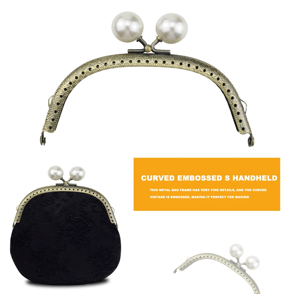 메탈 클러치 키스 클래스프 잠금 장치, 진주 코인 백 키스 클래스프 잠금 장치 포함, 간편 설치, 바느질 공예 코인 백 핸들, 가방  하드웨어용-Freehip.co.kr