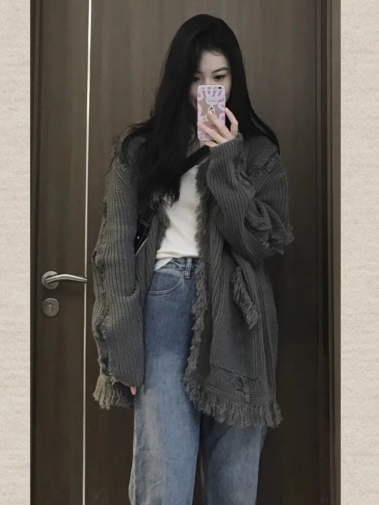 Knitted Cardigan Sweater Women Spring 2024 New Casual Loose Long Sleeved Cardigan Hoodies Jacket Tops Women's Sweatshirt Y2k