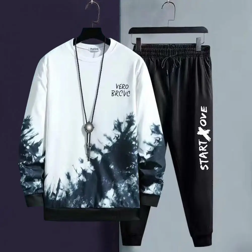 Men Fall Jogging Outfit Stylish Tie-dye Tracksuit Set Loose Fit Sweatshirt Pants with Elastic Waist Gradient Color for Spring men tracksuits set spring autumn zipper hoodie jogging trouser patchwork fitness run suit casual clothing sportswear