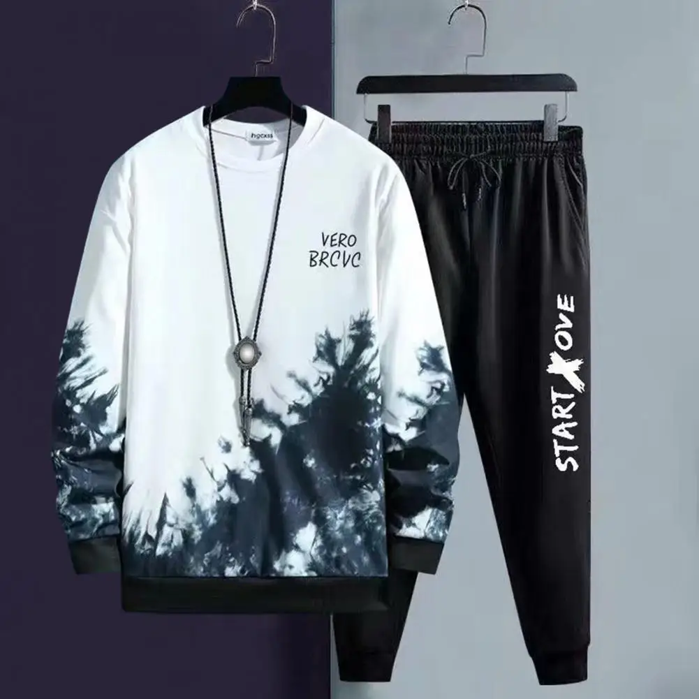 Men Fall Jogging Outfit Stylish Tie-dye Tracksuit Set Loose Fit Sweatshirt Pants with Elastic Waist Gradient Color for Spring spring autumn men s zipper hoodie tracksuit harajuku vintage printed hoodie jacket pantsuit 2 piece stylish men s tracksuit