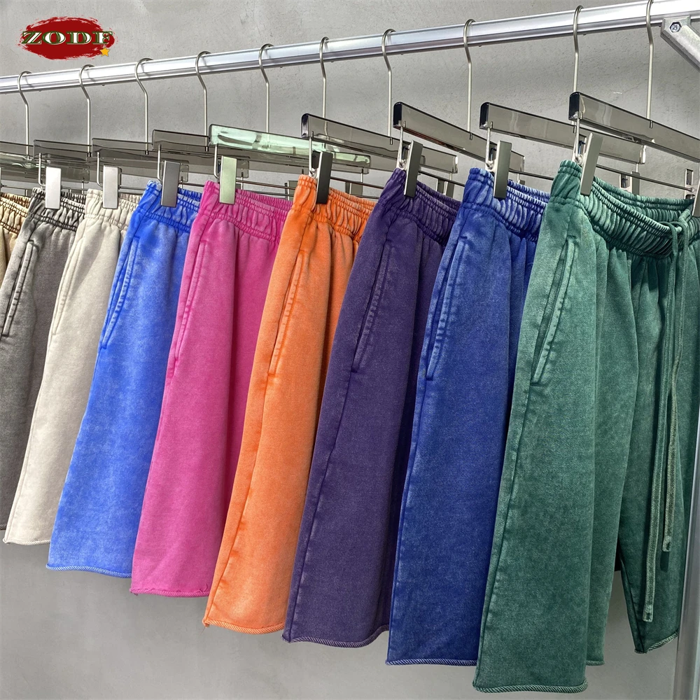 ZODF Vintage Men Summer Batik Washed Cotton Shorts Unisex High Street Distressed Loose 420gsm Short Pants Brand Clothes HY0817 4