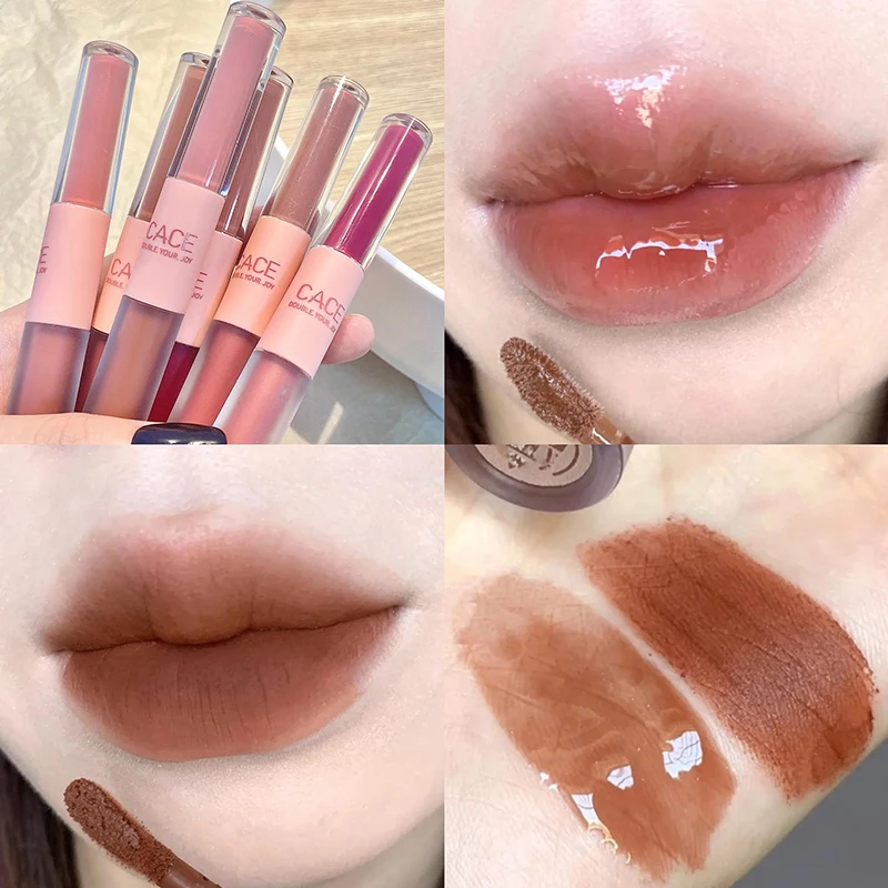 Double Head Lip Glaze Mirror Jelly Lipstick Matte Mist Lips Mud Lasting Moisturizing Lip Gloss Tint Korea Makeup Women Cosmetic 3