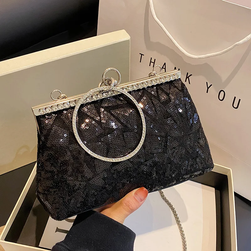 Shoulder Bag Evening Bag 2023 New Women Aesthetic Fashion Vintage Trend Sequin Chain Handbag Crossbody Bag Phone Pouch All-match