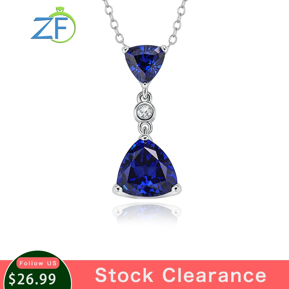 

GZ ZONGFA 100% 925 Sterling Silve Funnel Pendant for Women Created Sapphire4.3ct Gem 14K Gold Plated Chain Necklace Fine Jewelry