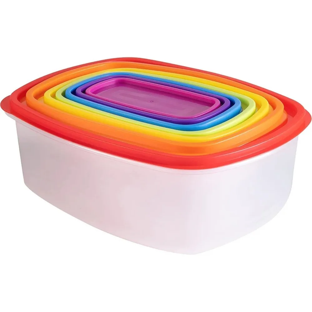 7Pcs Rectangular Food Storage Bowl Rainbow with Lids Freshing Box Rapid-Access BPA-Free Sealed Food Container