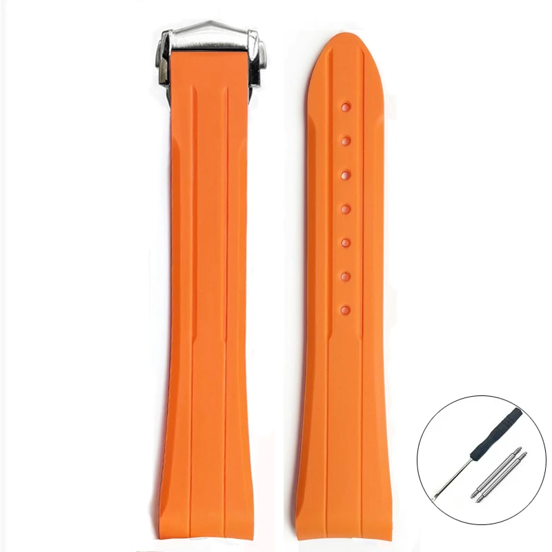 Curved Rubber Waterproof Sport Watch Strap with Folding Buckle - 20mm Bracelet