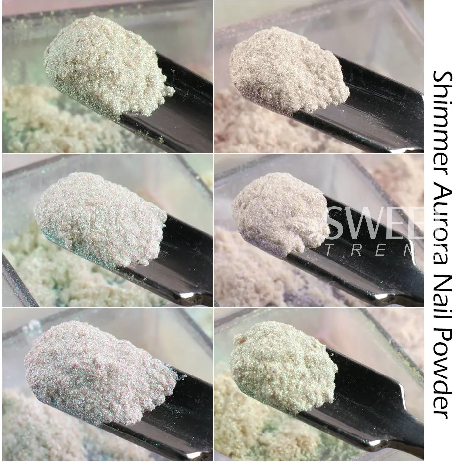6Grids Fairy Aurora Chrome Nail Glitter Pigment Irridescent White Pearl Rubbing Dust Wedding Summer Powder Mirror Manicure Decor