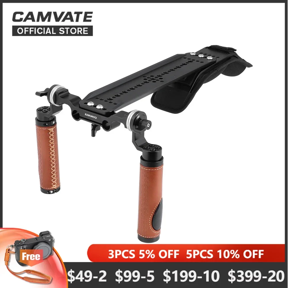 

CAMVATE Handhled Shoulder Mount Rig With 12" ARRI Dovetail Bridge Plate & Dual Rosette Handgrips For DSLR Camera / DV Camcorder