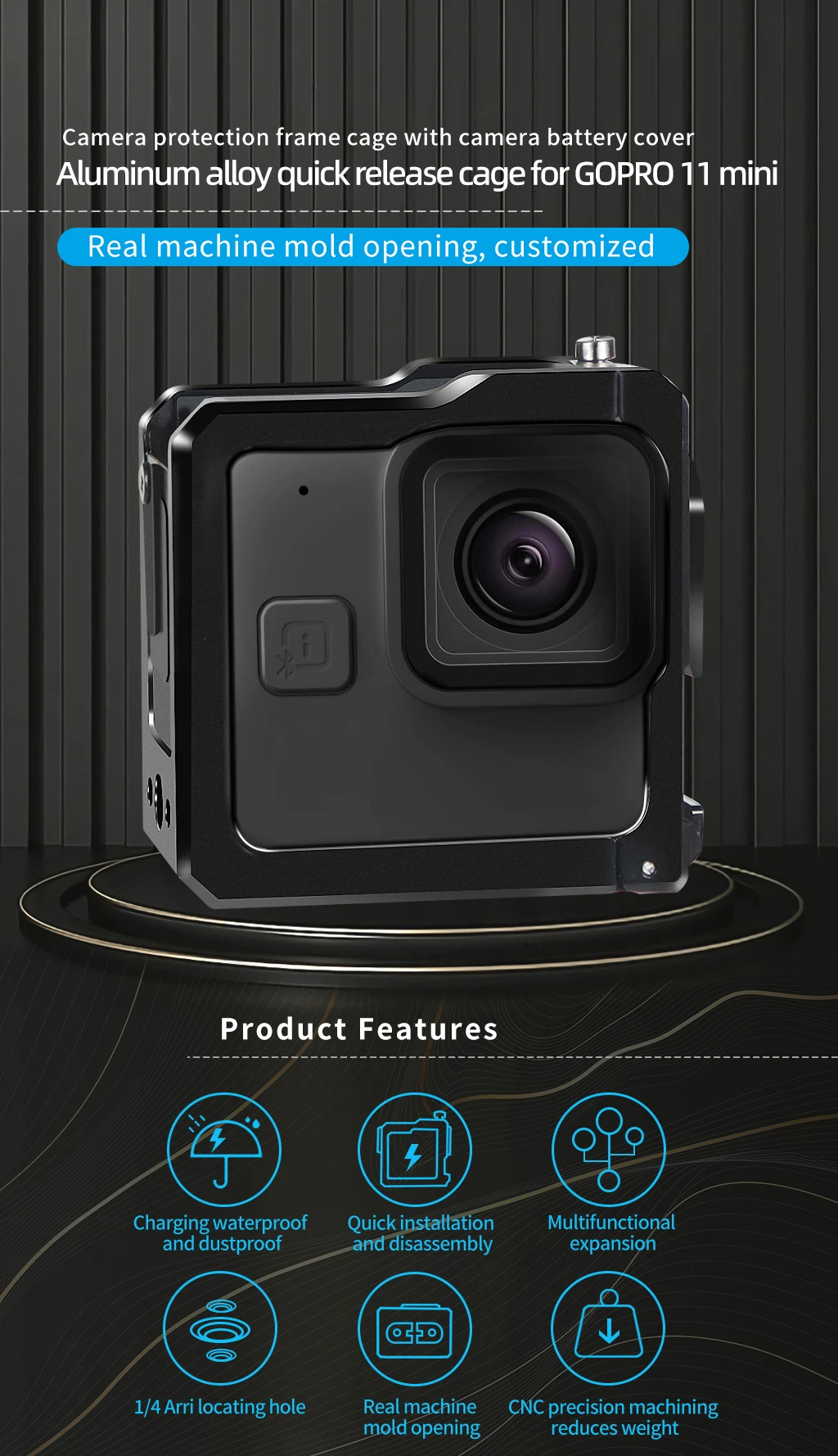 Camera Cage Rig Protective Frame Metal Case for HERO 11 Black Mini Side Door Ba