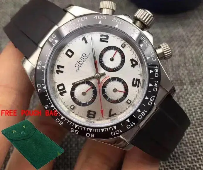 

Luxury New Men Watches Automatic Mechanical Watch tainless Steel Black Rubber Ceramic White Number Dial 40mm Sapphire