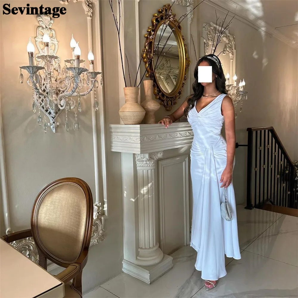 

Sevintage Vintage Arabia Mermaid Prom Dresses V-Neck Spaghetti Strap Pleated Evening Dress vestidos de fiesta para mujer 2024