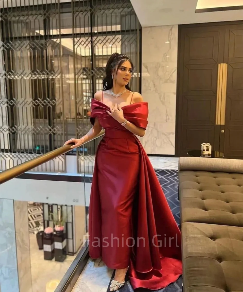 

Classic Red Dresses High Quality Sexy Off-the-shoulder Mermaid Tiered Draped Satin Floor Length Formal Occasion Gown Custom 2024