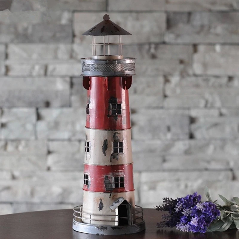 

Retro Lighthouse home decor Candle Holders Handmade Craft Mediterranean Wrought Iron Candlestick Creative Nostalgic Decoration