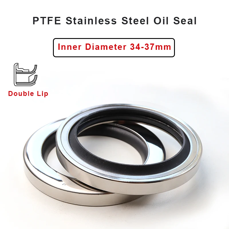 

1Pcs PTFE Stainless Steel Oil Seal Inner Diameter 34-37mm Double Lip High Temperature Resistant Shaft Seal For Air Compressor