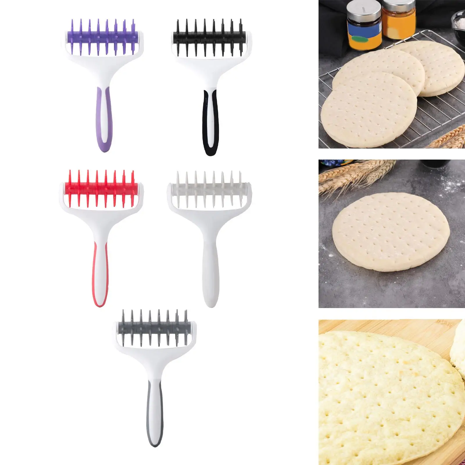 Pizza Dough Roller Pins Roller Wheel Hole Punch Puncher Dough Hole Maker Pizza Rolling Pin for Pastry Biscuit Cookie Bread Pie