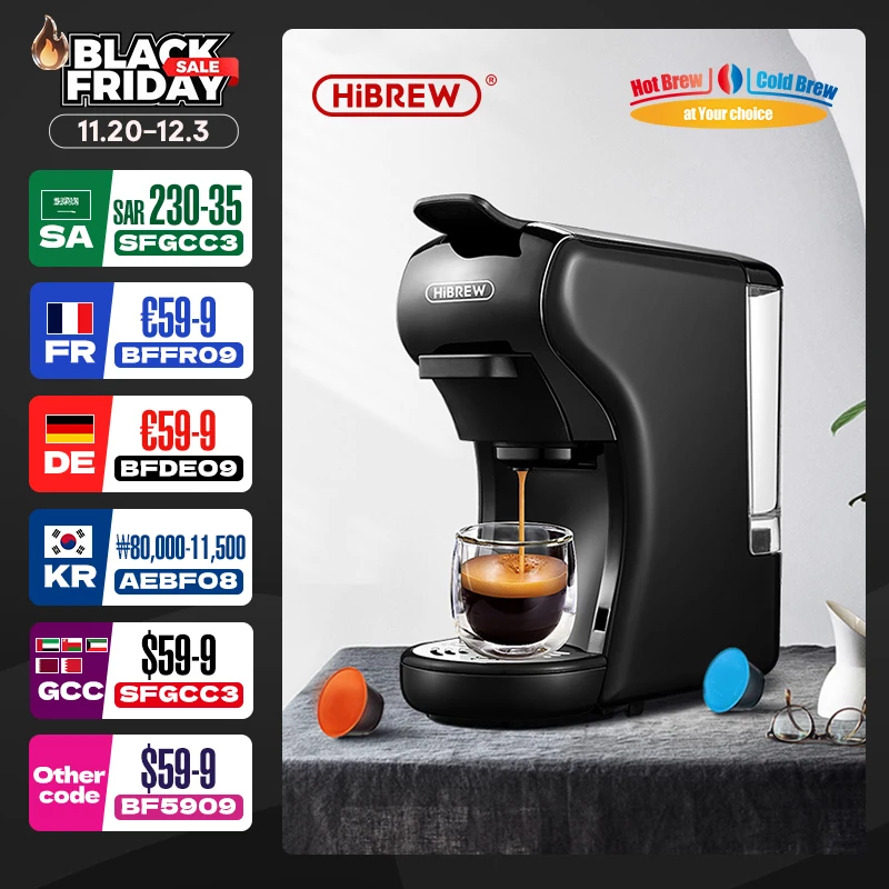 HiBREW Coffee Machine 19 Bar 4in1 Hot & Cold Multiple Capsule Espresso Cafetera Pod Coffee Maker Dolce Milk Nexpresso Powder H1A