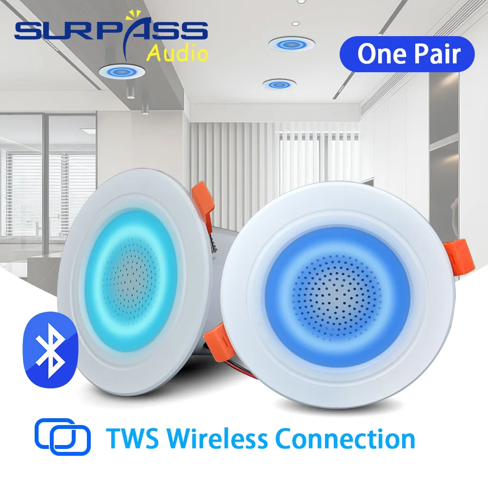 Bluetooth Speaker Wall Ceiling Speaker LED Ceiling Lamp Mini Bluetooth LED Light Ceiling Speaker 2.5 inch Downlight Colorful Ceiling Dimmable Music Lamp Loudspeaker with Remote Control
