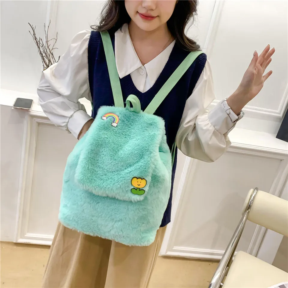 Y2K Fluffy Backpacks For Women 2023 Winter Shoulders Bag Fur Knapsack Soft Packbag Furry Rucksack Student Mochila Plush Book Bag