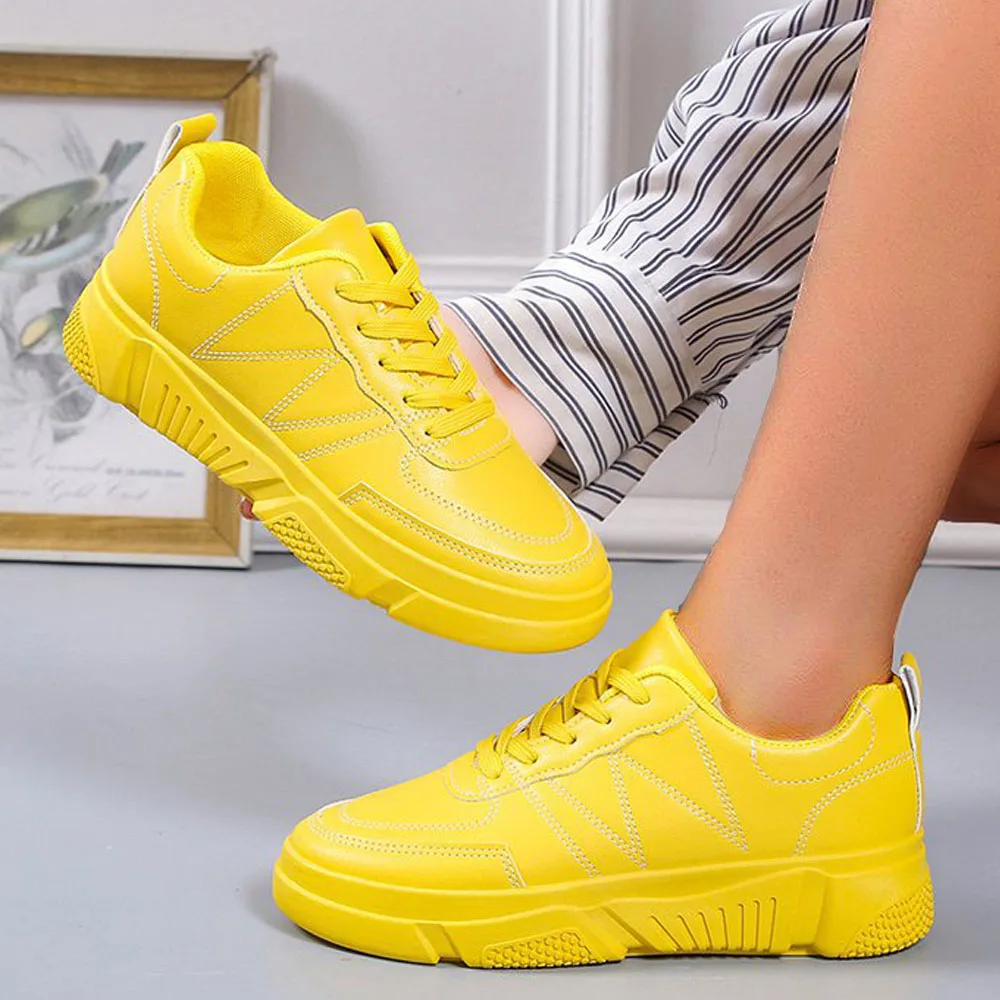 Large-Sized Flats Women 2024 Spring Autumn New Shallow Ladies Lace Up Casual Shoes 36-43 Outdoor Walking Running Sport Sneakers