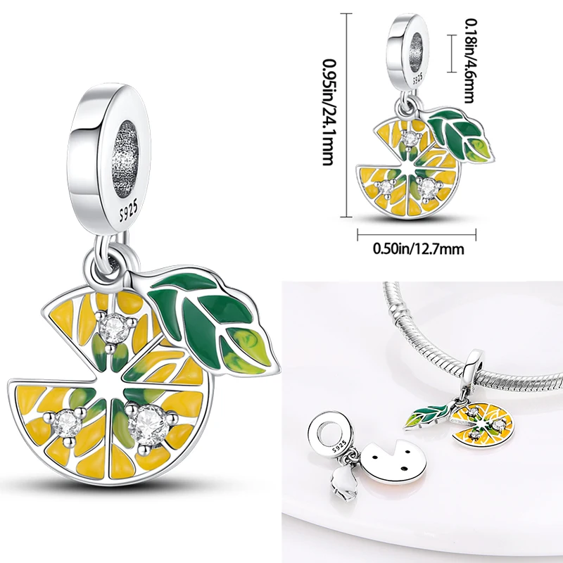 925 Sterling Silver Fruit Green Series Sisters Avocado Cactus Pineapple Strawberry Beads Pendant Charms Fit Bracelet DIY Jewelry 5