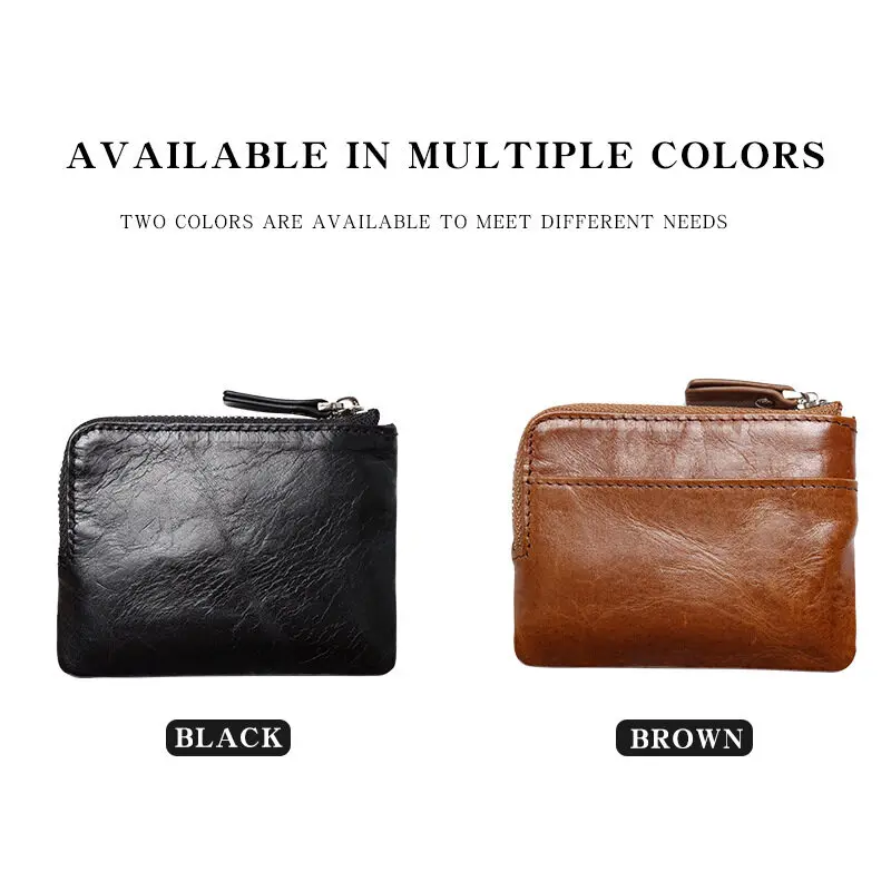Retro Genuine leather Mens and Women Small Keys Bag Zipper Coin Purse Credit Card Holder Mini Wallet with Key Ring Keychains