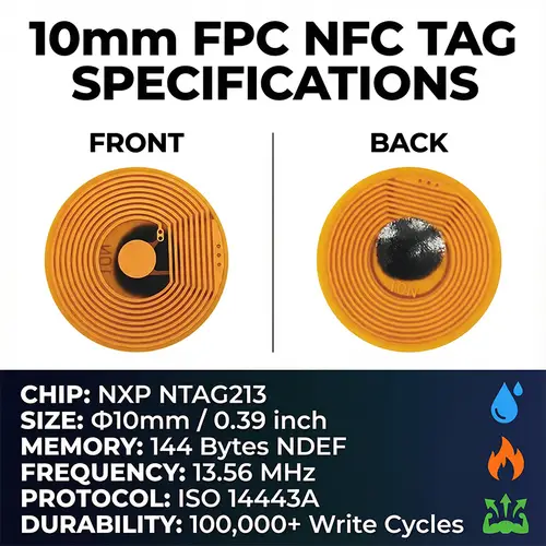 10mm Diameter High Temperature RFID NFC FPC Tags NXP NFC213 Mini Cards 13.56MHz Anti-Fake Anti-Metal Passive RF Card - Image 6