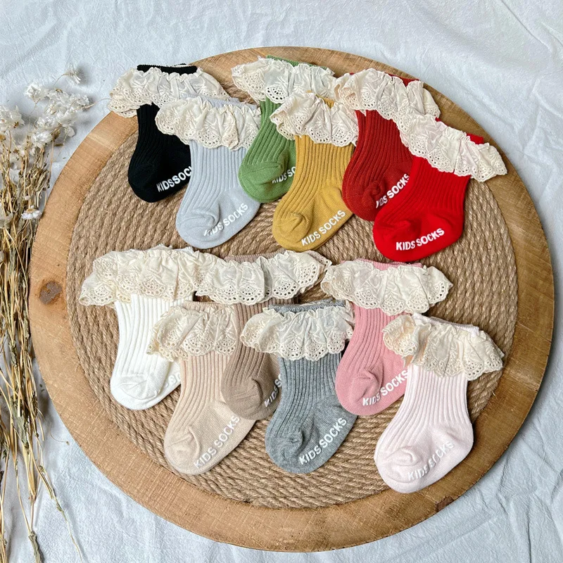 

Summer Baby Floor Socks Girls Newborn Infantil Kids Lace Sock Cotton Toddlers Baby Girl Anti Slip Infant Frilly Sock For 0-3Year