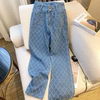 Trendy High-waisted Jeans For Women 2024 New Style Japanese Plaid Trousers Youth Fashion Summer Thin Pants