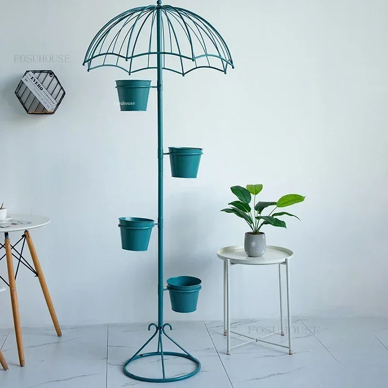 

Nordic Outdoor Umbrella Plant Shelves Iron Garden Courtyard Floor-standing Flower Stands Living Room Decorative Flowerpot Rack A