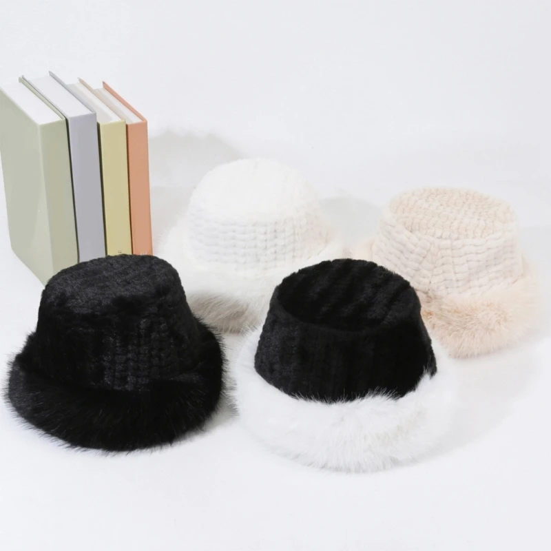 

Woman Thicken Bucket Hat Plush Fisherman Hat Keep Warm Hat for Girls Shopping