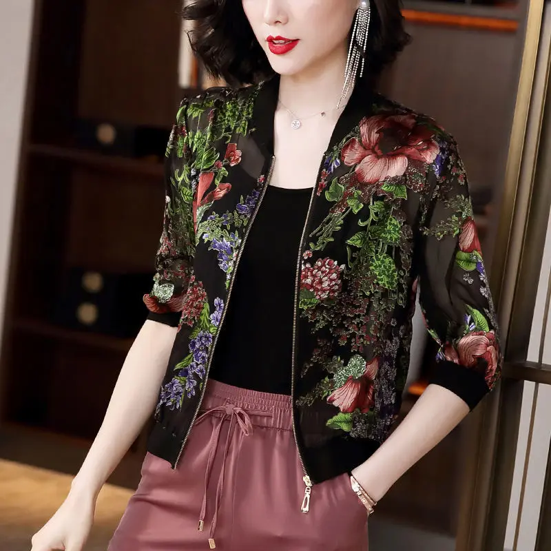 

Size M-5XL Women Floral Printing Chiffon Jacket Spring Summer Thin Coat Anti-sunburn Cardigan Tops Female Long Sleeve Clothes